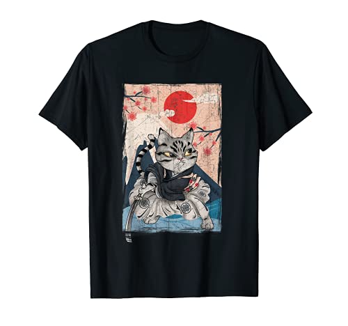 Japanese Culture Anime Samurai Cat Warrior bushido code Camiseta