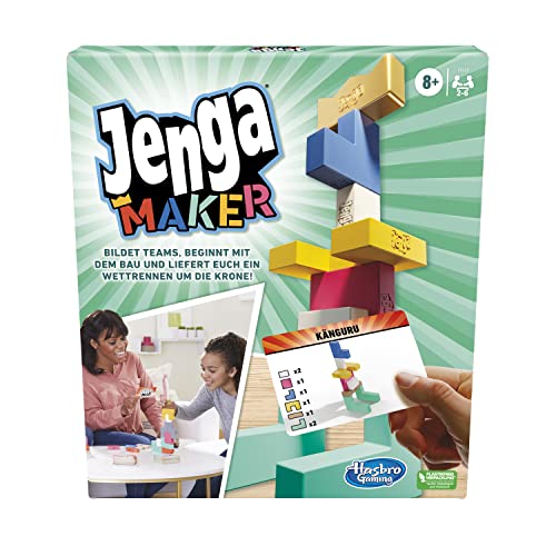 Jenga Maker - Juego apilable de Madera Dura para niños a Partir de 8 años, Juego para 2 – 6 Jugadores