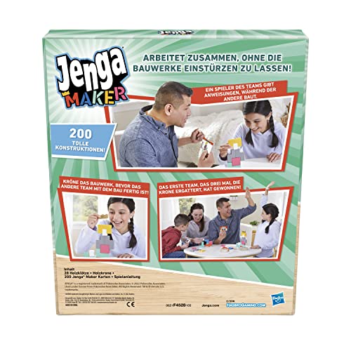 Jenga Maker - Juego apilable de Madera Dura para niños a Partir de 8 años, Juego para 2 – 6 Jugadores