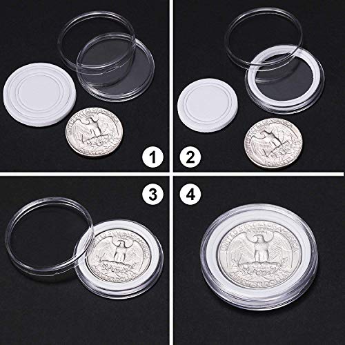 Jiusion 60 piezas de plástico EVA para monedas, contenedor de cápsulas redondas con 1 caja organizadora de almacenamiento y 60 juntas de espuma protectora para colección de monedas de 19 mm a 41 mm