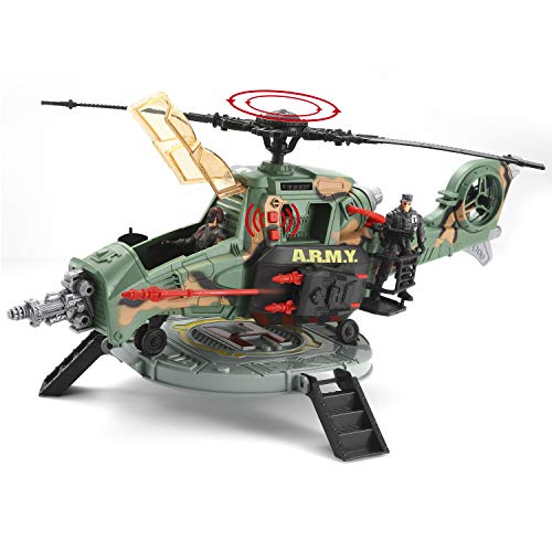 JOYIN Juego de Juguete de Helicóptero de Combate Militar 10 en 1 con Juguetes de Vehículos Militares y Figuras de Acción Militar, Luces y Sonidos Realistas, para Juguetes de Combate Imaginativos