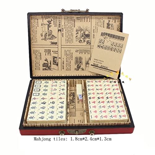 JRZTC Mahjong Juego de Juego de Mahjong Chino Que Incluye 144 mosaicos y descripción en inglés, Caja de Regalo de Mahjong Antiguo, Azulejos de Mahjong de Mano para el Hog