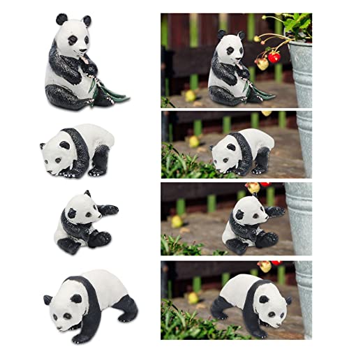 Juego de 4 figuras de oso panda sólidas de juguete de panda con animales realistas, juego familiar de figuras de bambú y panda bebé, juego de familia de panda con jardín de bambú