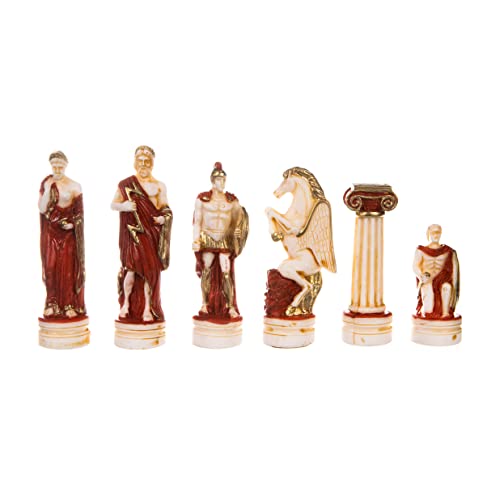 Juego de ajedrez con tablero de alabastro antiguo dioses y soldados griegos pintado a mano 13.7x13.7 pulgadas