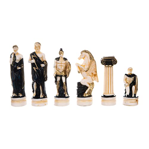 Juego de ajedrez con tablero de alabastro antiguo dioses y soldados griegos pintado a mano 13.7x13.7 pulgadas