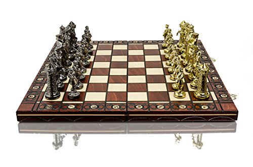 Juego de ajedrez Medieval Cromado Tablero de ajedrez de Madera de 16 "con Adornos y Piezas de plástico Cromado lastradas ... (Oro Medieval)