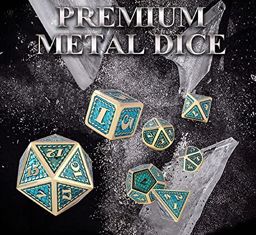 Juego de Dados de rol, Poliédricos Dice de Metal Set de Dados D&D de Juego de rol DND para RPG Dungeons and Dragons Juegos de Mesa Enseñanza de Matemáticas (Imitation Gold - Light Blue)