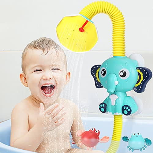Juguetes Bañera para Bebés Eléctrico Elefante Rociador de Agua Aspersor Juguete con 2 Cangrejo Flotantes Juguetes Baño Juegos de Ducha Regalos para Niños Niñas (Azul)