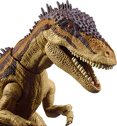 Jurassic World Mega Destructores Carcharodontosaurus Dinosaurio articulado con ataques, figura de juguete para niños (Mattel HBX39)