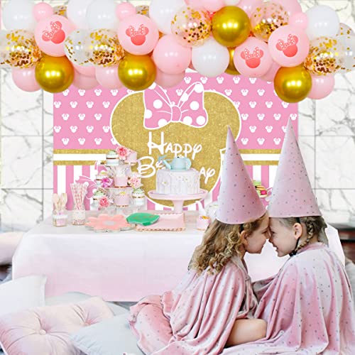 Kit Arco de Guirnalda Globos con Temática de Minnie, Rosa Dorado Manteles de Minnie para Decoraciones Fiesta de Cumpleaños de Niñas