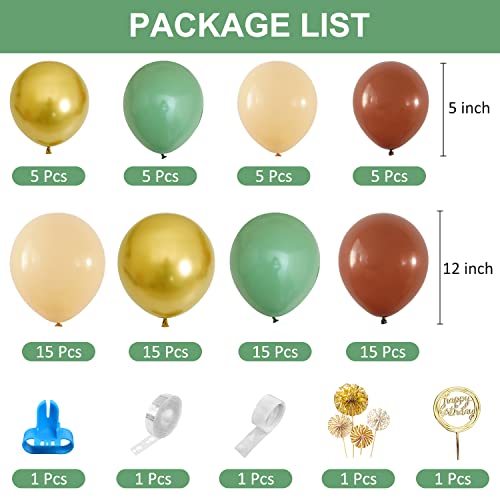 Kit de arco de guirnalda de globos verde oliva, 120 piezas verde salvia Jungle Safari Theme Kit con globos blancos Látex metálico dorado para baby shower cumpleaños boda decoración de fiesta