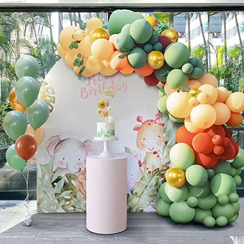 Kit de arco de guirnalda de globos verde oliva, 120 piezas verde salvia Jungle Safari Theme Kit con globos blancos Látex metálico dorado para baby shower cumpleaños boda decoración de fiesta