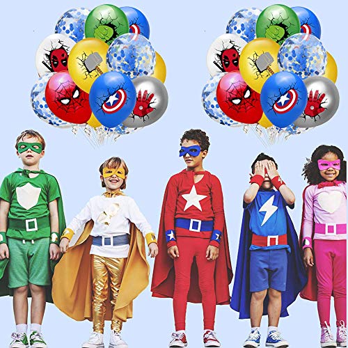 Kit de Decoraciones de Cumpleaños de Superhéroes Globos de Superhéroe Globos de Látex deSuperhéroes Cupcake Toppers Pancarta de Fiesta de Superhéroes Suministros de Fiesta Temáticos de Superhéroes