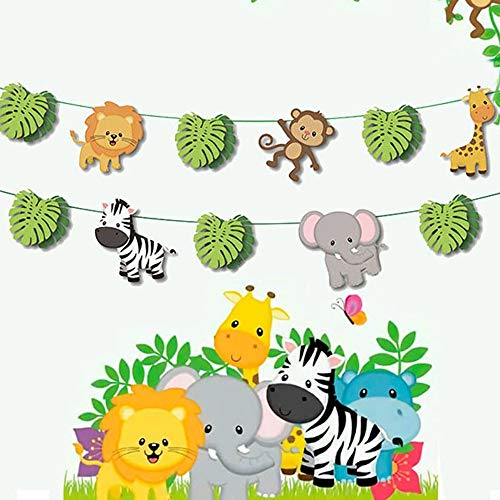 Kitchen-dream Decoración de la Fiesta de cumpleaños de la Selva, Pancarta de Feliz cumpleaños, Pancarta de Animales de la Selva de Safari, Conjunto de guirnaldas de empavesado de Papel