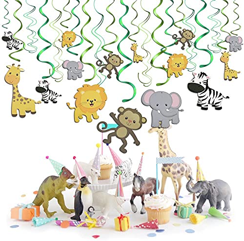 Konsait Salvaje Selva Animal Colgar Decoraciones de Remolino Adornos de espirales para Infantiles Niños Regalo Fiestas de cumpleaños Suministros decoración hogar Techo (30Piezas)
