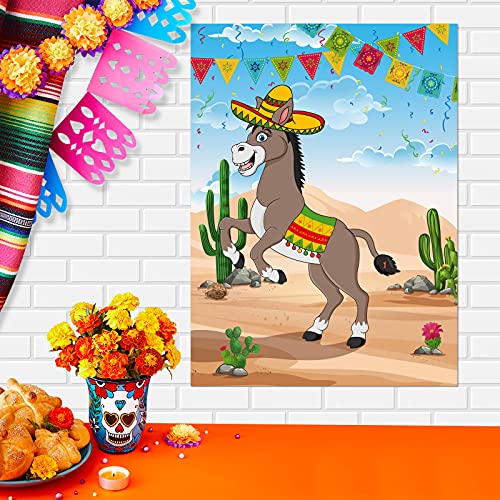 KUUQA Pin the Tail on the Donkey Party Game, suministros de fiesta de burro mexicano, decoraciones de fiesta de cumpleaños, decoraciones de fiesta de fiesta mexicana