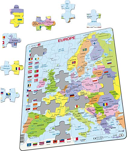 Larsen K2 Mapa político de Europa, edición en Francés, Puzzle de Marco con 48 Piezas