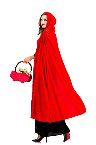 LATH.PIN Disfraz de Caperucita Roja para Mujer Halloween Cosplay Vestido Carnaval con Capa con Capucha Tallas Grandes rojo L