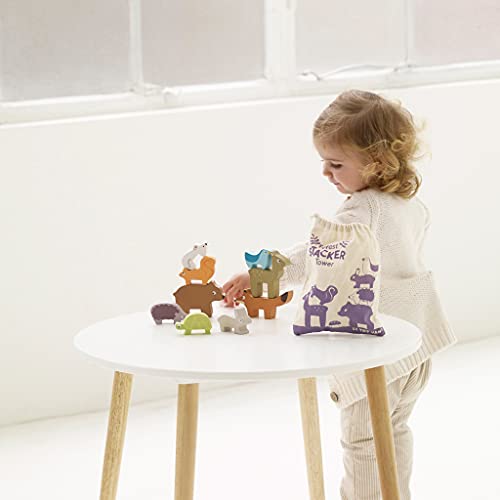 Le Toy Van - Petilou Apilable de animales del bosque | Juguete educativo de equilibrio | Apilable de madera con bolsita de tela | A partir de +18 meses