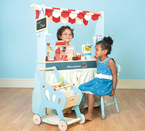 Le Toy Van - Tienda y Cafetería - Colección Honeybake | Juego imaginativo | Mercado reversible con ruedas | A partir de +3 años