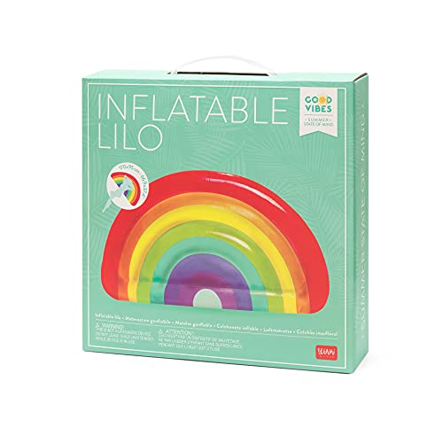 Legami Colchoneta Inflable Rainbow, para Playa, Piscina, Medidas: 170 x 95 cm, Material: PVC, Grosor: 0,30/0,25 mm, Incluye Parche para Reparar, 2 cámaras de Aire, Color Arco Iris (MATT0004)