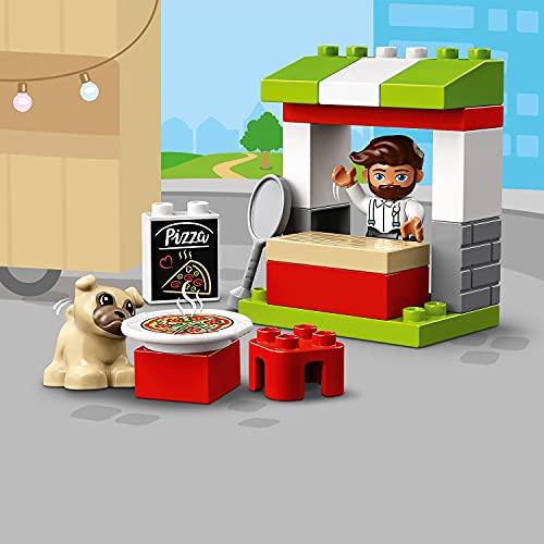 LEGO 10927 Duplo Town Puesto de Pizza, Juguete para Niños 2 Años con Bloques de Construcción y con Figura y Figura del Perro