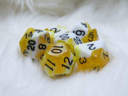 Lemon Milk Cow - Polyset Dice | Polydice | Yellow White Pearlescent Marble and Black | Dice Set of 7 Pieces | D&D and RPGs | Plastic Dice Set | Polyhedral Dice Set | DND / D&D / Dungeons and Dragons