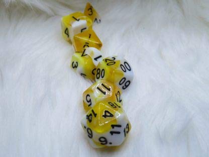 Lemon Milk Cow - Polyset Dice | Polydice | Yellow White Pearlescent Marble and Black | Dice Set of 7 Pieces | D&D and RPGs | Plastic Dice Set | Polyhedral Dice Set | DND / D&D / Dungeons and Dragons