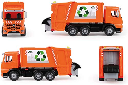 Lena Worxx 4614 - Coche de basura, Mercedes Benz Arocs, aprox. 53 cm, vehículo utilitario para niños a partir de 3 años, resistente camión de basura con 2 contenedores