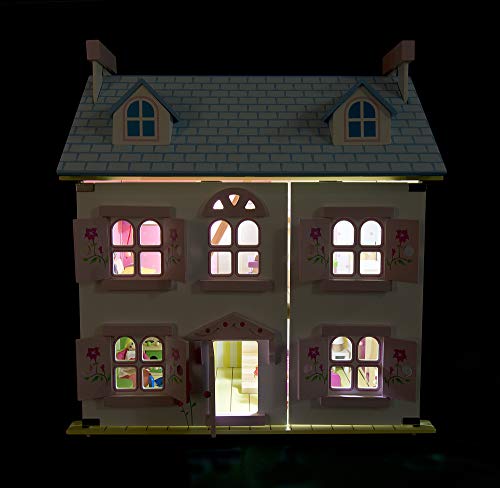 leomark Dream House Casa de Muñecas - LED con Mando a Distancia - de Madera con muñecas, Villa (60 cm - Altura), Equipo Completo,, Accesorios adicionales (Azul)