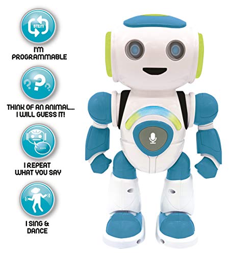 LEXIBOOK ROB20EN Powerman Jr. Smart Interactive Leads in The Mind-Toy para niños, Bailes de música, Examen Animal, programable con Stem y Mando a Distancia Boy Robot-Verde/Azul
