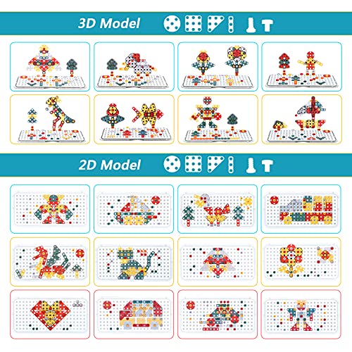 LIHAO Juguetes Montessori Puzzle 3D Juguetes Mosaico Infantil Taladro Juguetes Puzzles Rompecabezas Bloques Construccion con Taladro Tornillo con Caja de Bloque Juguete Educativo Regalo para Niños