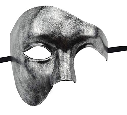 Lilwemen Máscara para hombre Máscara de mascarada Fantasma de la ópera Máscara de media cara (Plata)