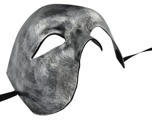 Lilwemen Máscara para hombre Máscara de mascarada Fantasma de la ópera Máscara de media cara (Plata)