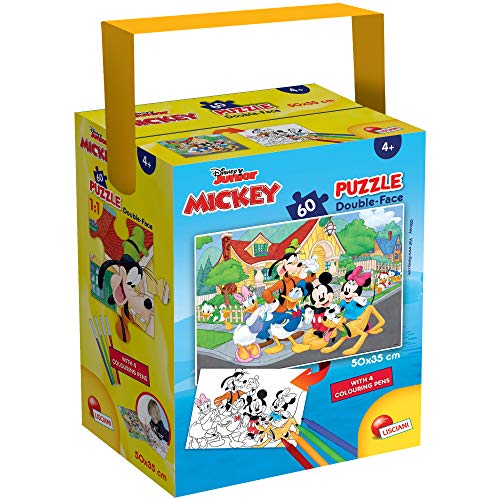 Lisciani - Puzzle in a Tub Doble Cara con Reverso para Colorear 60 Piezas con 4 rotuladores incluidos Disney Mickey Mouse Puzle para niños a partir de 3 años (86177)