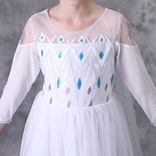 Lito Angels Vestido Blanco Princesa Elsa Disfraz Reino del Hielo 2 con Capa para Niñas, Talla 7-8 años 262
