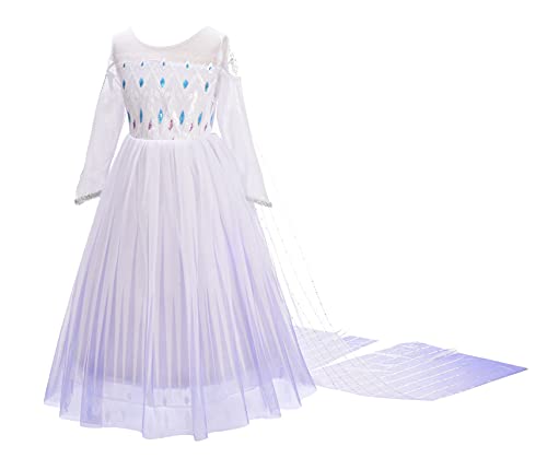 Lito Angels Vestido Blanco Princesa Elsa Disfraz Reino del Hielo 2 con Capa para Niñas, Talla 7-8 años 262