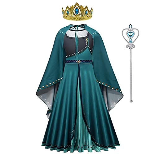Lito Angels Vestido de Coronación de la Reina Anna para Niña, Disfraz de Princesa Reino del Hielo 2 con Capa, Corona y Accesorios, Talla 4-5 años, Verde