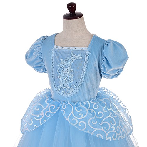 Lito Angels Vestido Disfraz Princesa Cenicienta para Niñas Talla 4-5 Años, Azul