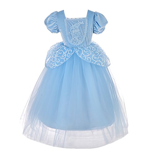 Lito Angels Vestido Disfraz Princesa Cenicienta para Niñas Talla 4-5 Años, Azul