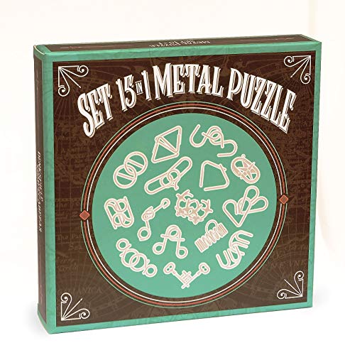 Logica Juegos Art. Set De Metal 15 en 1 Azul - Rompecabezas De Metal - Juegos De Ingenio - Set De Puzzles Inteligentes - Todos Los Niveles De Dificultad
