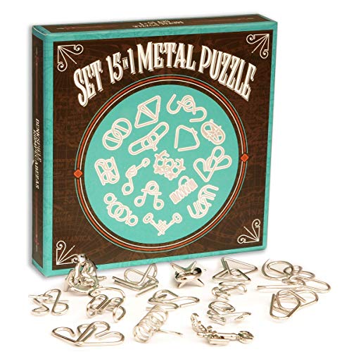 Logica Juegos Art. Set De Metal 15 en 1 Azul - Rompecabezas De Metal - Juegos De Ingenio - Set De Puzzles Inteligentes - Todos Los Niveles De Dificultad
