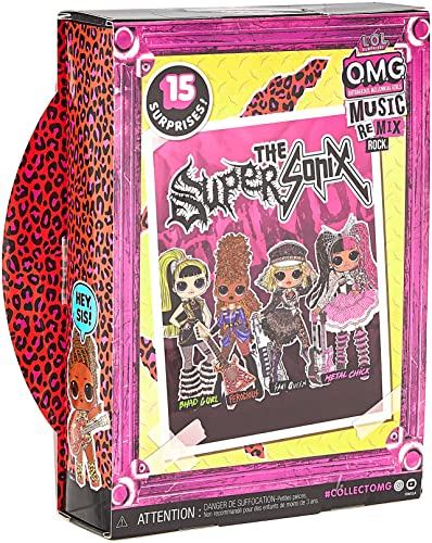 LOL Surprise OMG Remix Rock Muñeca FEROCIOUS - 15 sorpresas que incluyen bajo, vestido, zapatos, cepillo, soporte para muñecas, letras y paquete de tocadiscos - Edad: 4+