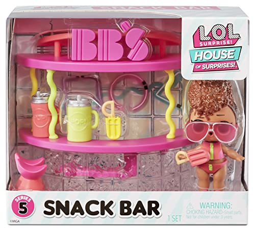 LOL Surprise OMG Serie House of Surprises - Set de Juego Snack Bar con Rip Tide - Muñeca Coleccionable con 8 sorpresas Que Incluyen un Mueble Interactivo, Ropa y Accesorios - para niños de 4 años