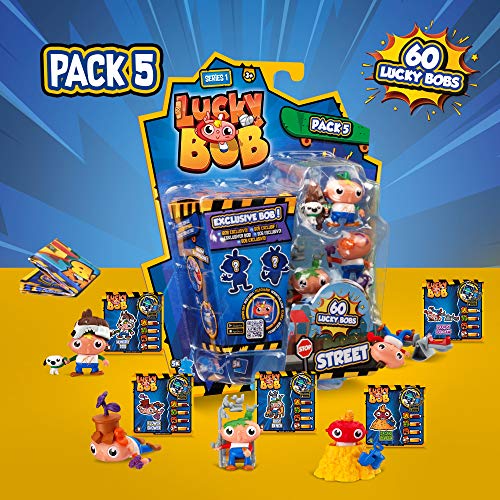LUCKY BOB Pack de 5 Figuras divertidas y coleccionables con 5 Accesorios | Temática Sorpresa (Home, Gym, Street & Supermarket) - Juguete muñeco para niños 3-10 años