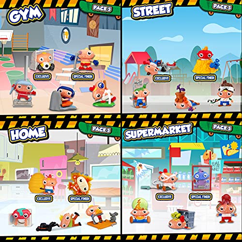 LUCKY BOB Pack de 5 Figuras divertidas y coleccionables con 5 Accesorios | Temática Sorpresa (Home, Gym, Street & Supermarket) - Juguete muñeco para niños 3-10 años