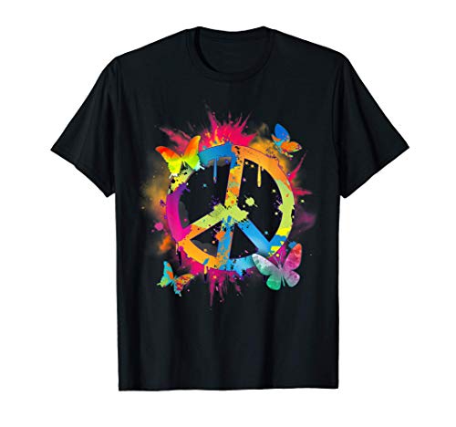 Mariposa de la paz signo de color pintura salpicaduras Camiseta