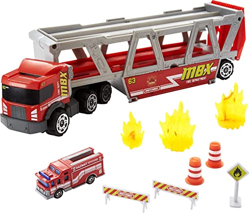 Matchbox Camión de transporte con accesorios, almacena coches de juguete, para niños +3 años (Mattel GWM23)