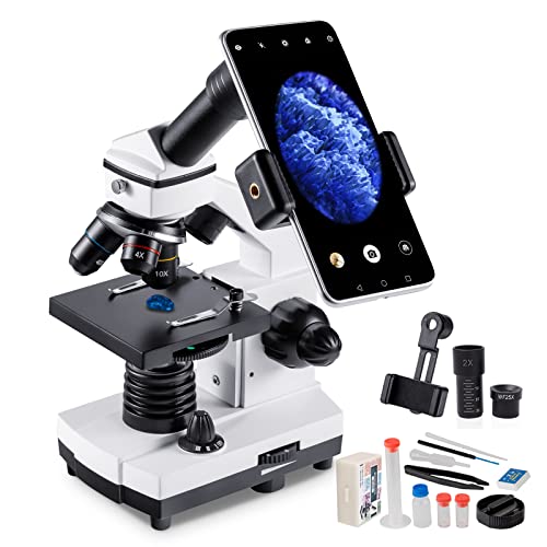MAXLAPTER Microscopio Monocular para Estudiantes Niños, Aumento de 100-2000x, Potente Microscopios Biológico Educativo con Adaptador teléfono, Muestras Biológicas, operación Equipo