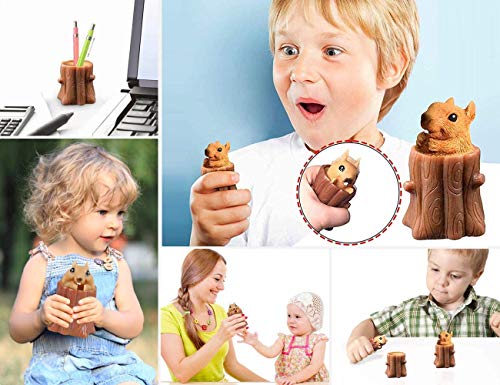 mciskin Juguete para niños con forma de ardilla, muñones de árbol de descompresión malvada, juguetes de goma, bonitos soportes telescópicos en miniatura, amigos, adultos y niños.